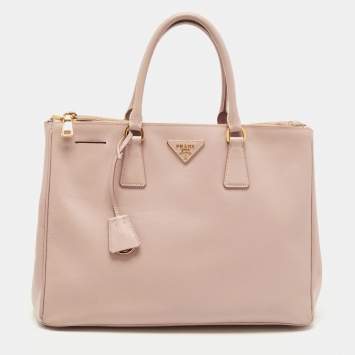 Pre Owned Prada Beige Saffiano Lux Leather Large Double Zip Tote
