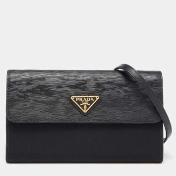Pre Owned Prada Black Nylon and Leather Flap Crossbody Bag 