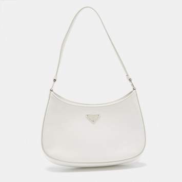 Pre Owned Prada White Brushed Leather Cleo Shoulder Bag