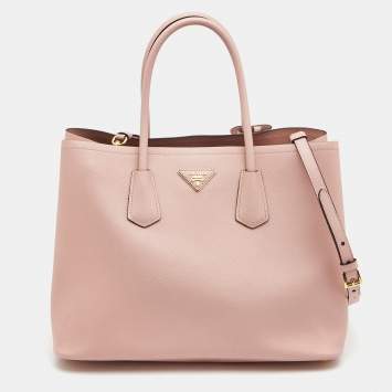Pre Owned Prada Pink Saffiano Leather Medium Double Handle Tote
