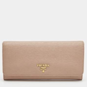 Pre Owned Prada Light Pink Move Leather Logo Flap Continental Wallet