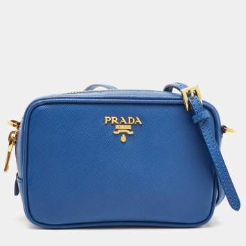 Pre Owned Prada Blue Saffiano Lux Leather Mini Camera Crossbody Bag