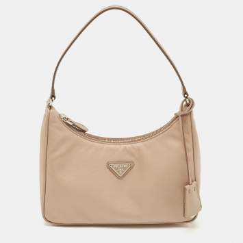 Pre Owned Prada Beige Tessuto Nylon Mini Re-Edition 2005 Baguette Bag
