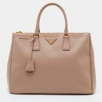 Pre Owned Prada Pink Saffiano Lux Leather Large Double Zip Tote