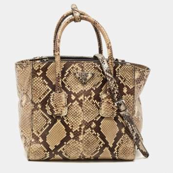 Pre Owned Prada Beige Python Small Double Pocket Tote