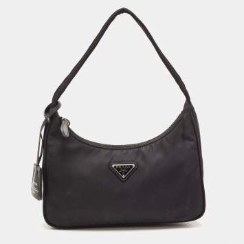 Pre Owned Prada Black Tessuto Nylon Re-Edition 2000 Baguette Bag