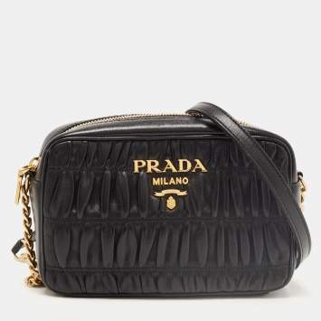 Pre Owned Prada Black Gaufre Leather Camera Shoulder Bag