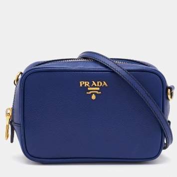 Pre Owned Prada Blue Saffiano Lux Leather Mini Camera Crossbody Bag