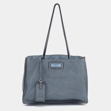 Pre Owned Prada Light Blue Leather Etiquette Tote
