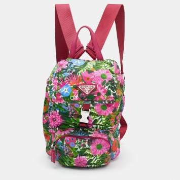 Pre Owned Prada Multicolor Floral Print Nylon Drawstring Backpack