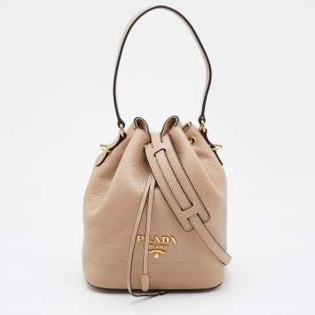 Prada Beige Leather Drawstring Bucket Bag