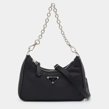 Pre Owned Prada Black Nylon and Leather Mini Re-Edition 2005 Crossbody Bag