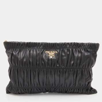 Pre Owned Prada Black Nappa Gauffre Leather Clutch