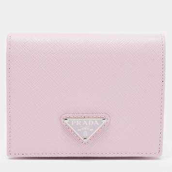Pre Owned Prada Light Pink Saffiano Metal Leather Bifold Compact Wallet