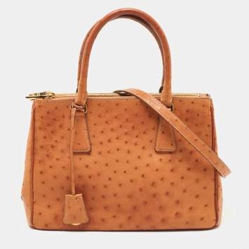Pre Owned Prada Brown Ostrich Medium Galleria Tote