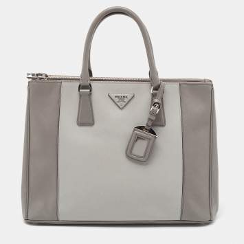 Pre Owned Prada Two-Tone Saffiano Leather Large Double Zip Tote