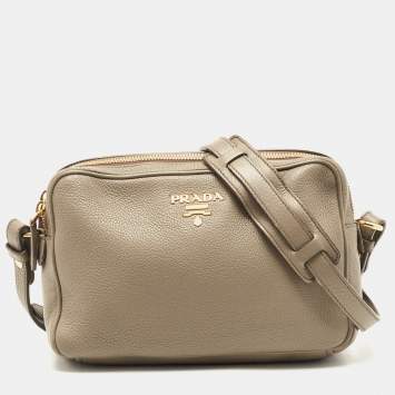 Pre Owned Prada Grey Leather Double Zip Camera Crossbody Bag