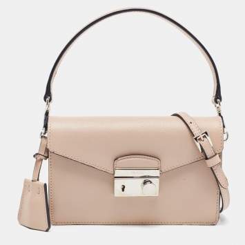 Pre Owned Prada Beige Saffiano Leather Mini Sound Crossbody Bag