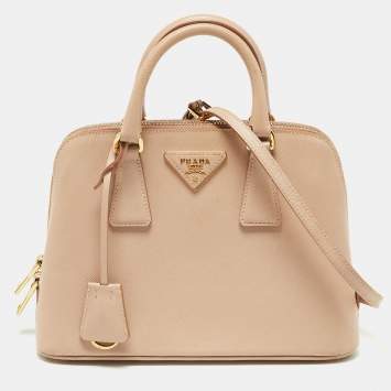 Pre Owned Prada Beige Saffiano Lux Leather Small Promenade Satchel