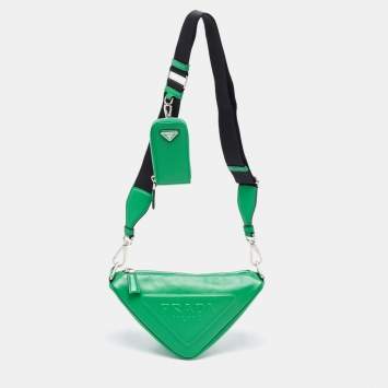 Pre Owned Prada Green Leather Small Triangle Shoulder Bag