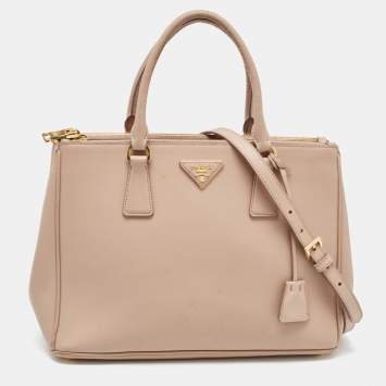 Pre Owned Prada Beige Saffiano Leather Medium Galleria Double Zip Tote