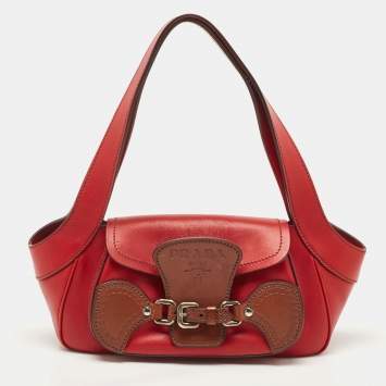 Pre Owned Prada Red Leather Buckle Shoulder Bag