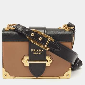 Pre Owned Prada Black/Brown Leather Cahier Shoulder Bag