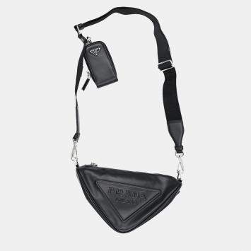 Pre Owned Prada Black Leather Triangle Bag