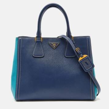 Pre Owned Prada Blue/Turquoise Saffiano Lux Leather Galleria Tote