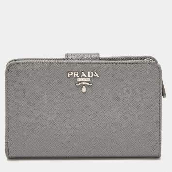 Pre Owned Prada Grey Saffiano Metal Leather Flap French Wallet