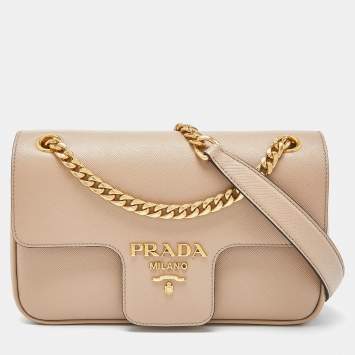 Prada Beige Saffiano Leather Flap Crossbody Bag 