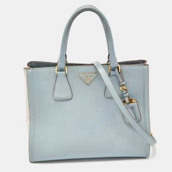 مملوكة مسبقًا Prada Blue/White Saffiano Lux Leather Open Tote