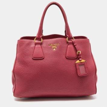 Pre Owned Prada Pink Vitello Daino Leather Medium Tote