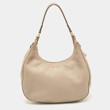 Pre Owned Prada Beige Vitello Daino Leather Hobo