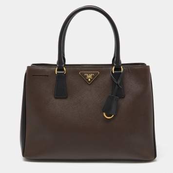 Pre Owned Prada Brown/Black Saffiano Lux Leather Middle Zip Tote