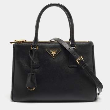 Pre Owned Prada Black Saffiano Lux Leather Small Galleria Double Zip Tote