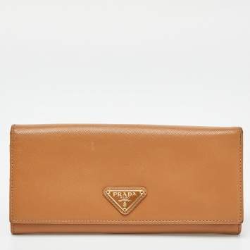 Pre Owned Prada Beige Saffiano Lux Leather Flap Continental Wallet