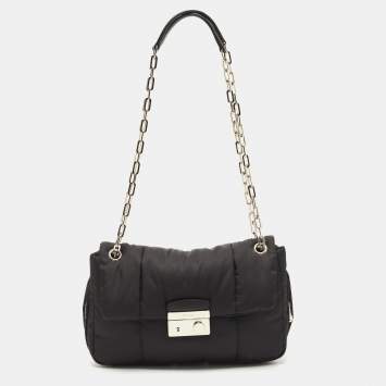 Pre Owned Prada Black Quilted Nylon Bomber Chain Shoulder Bag