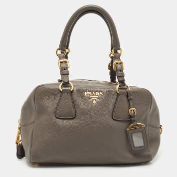 Pre Owned Prada Dark Grey Vitello Daino Leather Bauletto Bag