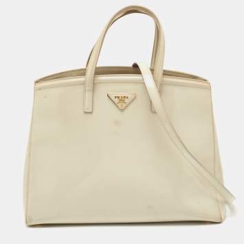 Pre Owned Prada Ivory Patent Leather Parabole Tote