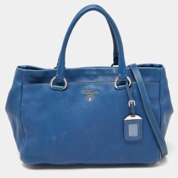 Pre Owned Prada Blue Vitello Daino Leather Tote