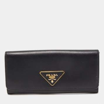 Pre Owned Prada Black Saffiano Lux Leather Flap Continental Wallet