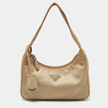 Pre Owned Prada Beige Tessuto Nylon Re-Edition 2000 Shoulder Bag