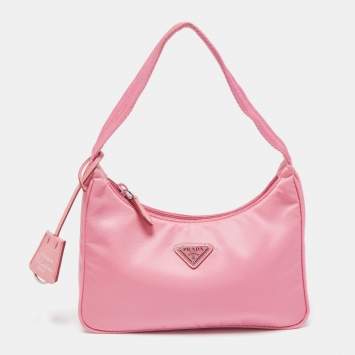 Pre Owned Prada Pink Nylon Re-Edition 2000 Baguette Bag
