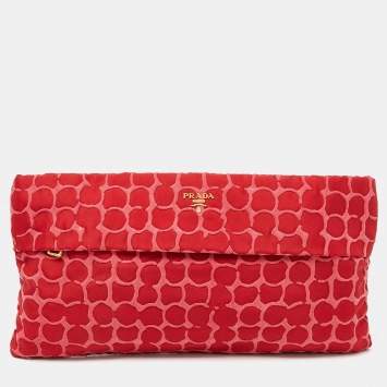 Pre Owned Prada Red Nylon Clutch