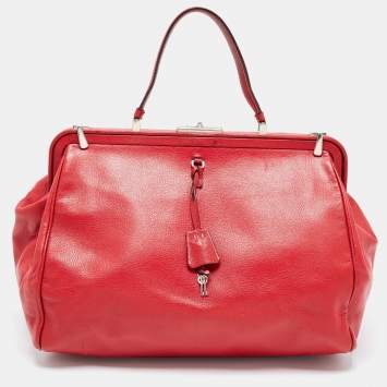 Pre Owned Prada Red Leather Spazzolato Frame Top Handle Bag