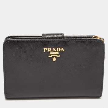 Pre Owned Prada Black Saffiano Metal Leather Lampo Wallet