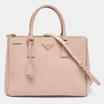 Pre Owned Prada Old Rose Saffiano Lux Leather Medium Double Zip Tote