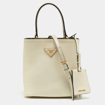 Pre Owned Prada Cream Saffiano Leather Small Panier Bag