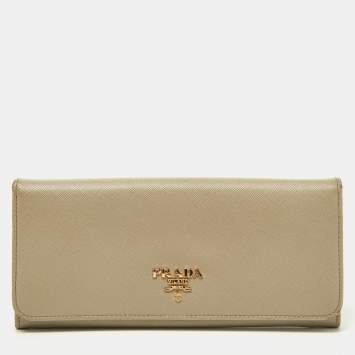 Pre Owned Prada Grey Saffiano Lux Leather Flap Continental Wallet